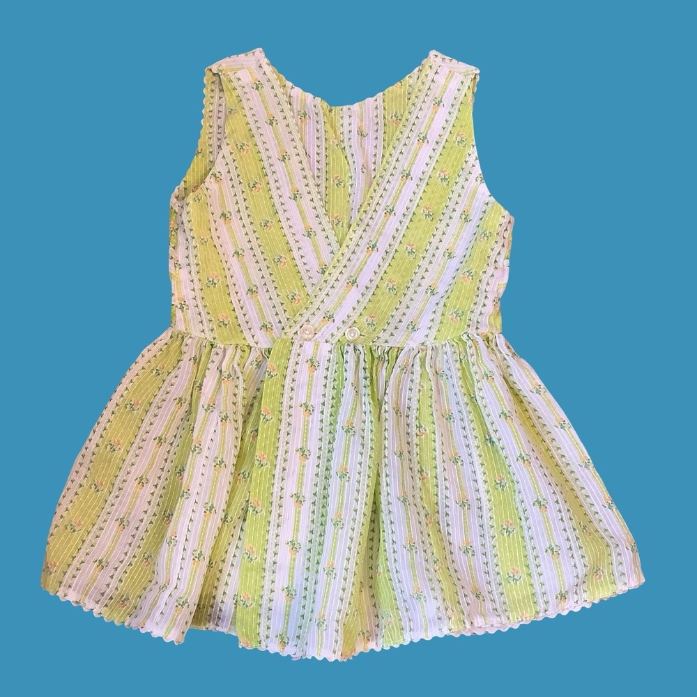 Vintage Toddler Dress Handmade Green Pinafore Baby Girl Dress